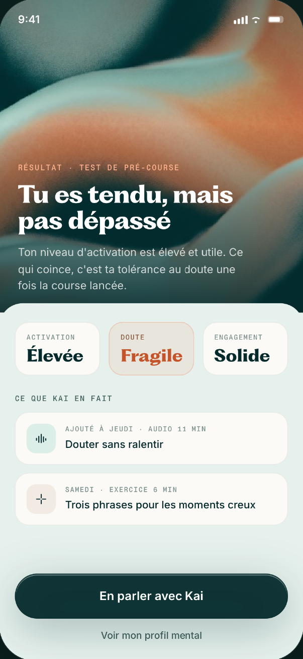 Résultat d'un test mental de pré-course dans Kairn