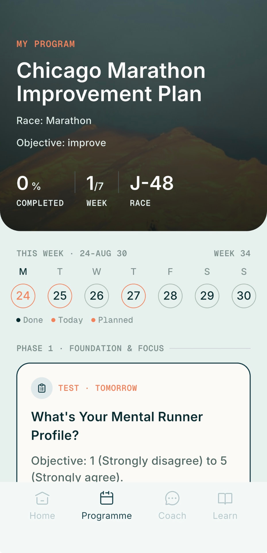 Kairn mental training plan for the Chicago Marathon, week by week