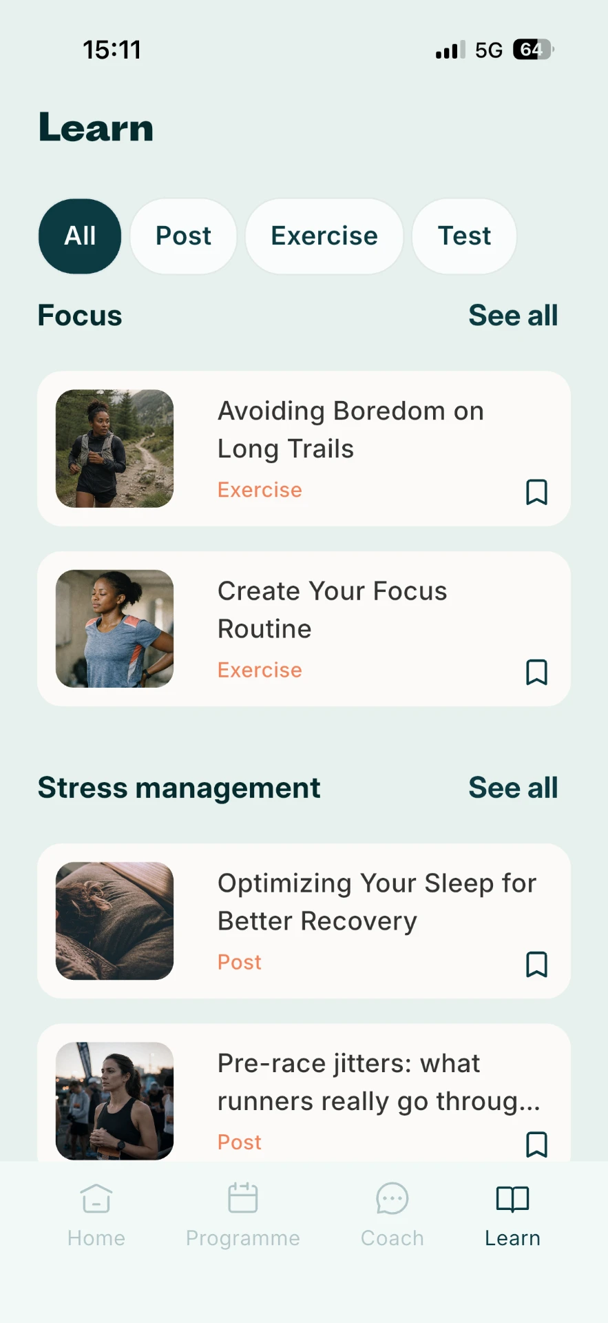 Kairn Learn library: mental exercises, audio sessions and articles for runners